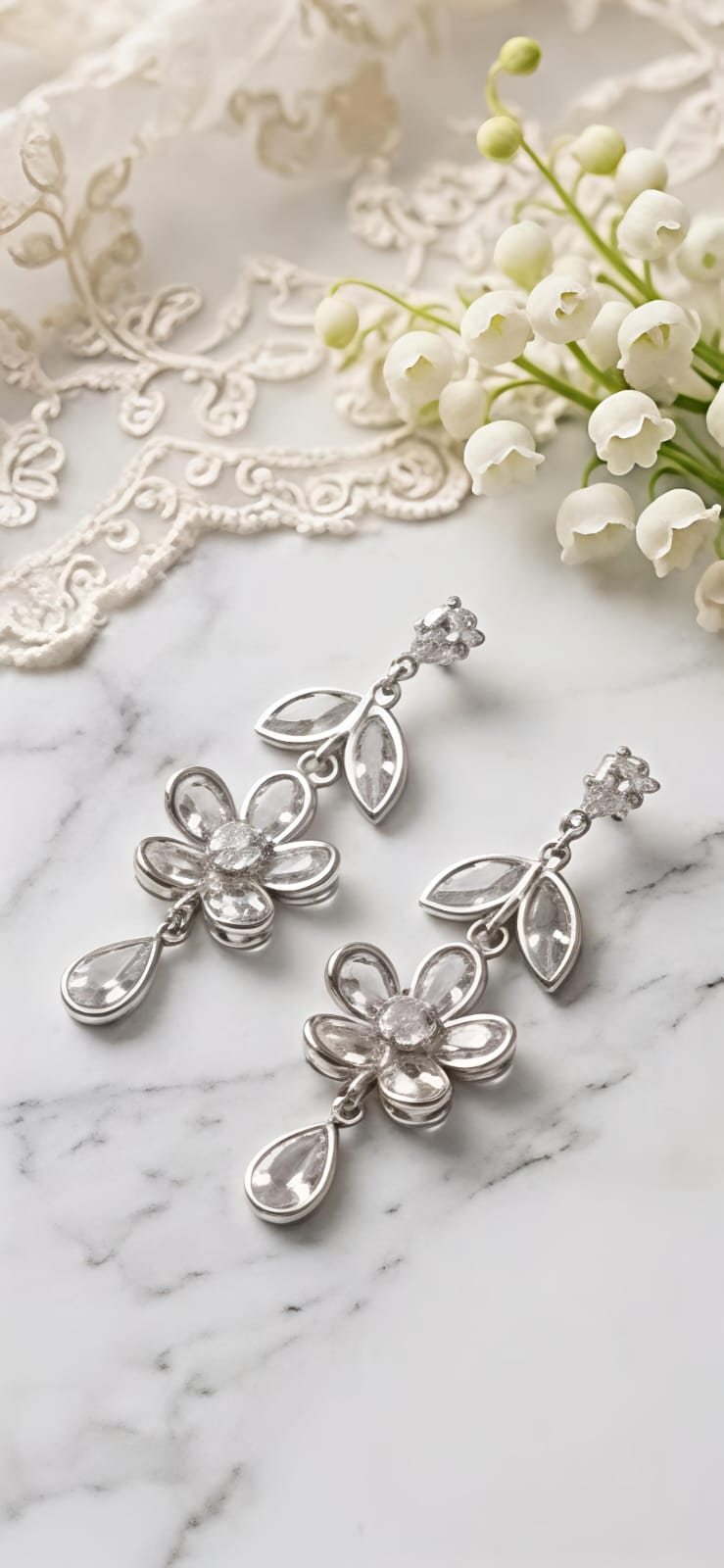 CRYSTAL FLOWER DROP EARRINGS